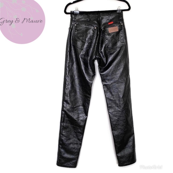 Wrangler Denim - Vintage 80s Wrangler Black Faux Leather Jeans| 28